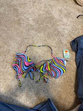 Full Tilt Wavy Double Triangle Halter Bikini Top Multi-Color Print